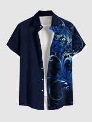 Chemise hawaïenne grande taille à imprimé floral et feuilles, boutons et poche pour homme - Bleu profond 6XL