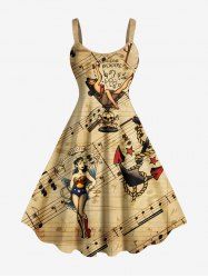 Plus Size Skull Anchor Musical Notes Lady Print Hawaii Tank Dress -  