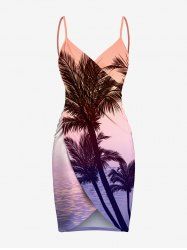 Parure de plage convertible grande taille à imprimé ombré de cocotiers et de paysage marin hawaïen - Rose clair 5X