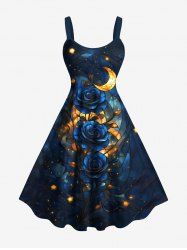 Robe débardeur grande taille imprimée rose, galaxie et lune pour la Saint-Valentin - Bleu Marine XXS