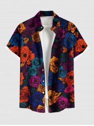 Chemise à boutons et poches pour homme, grande taille, imprimé de roses colorées pour la Saint-Valentin - Bleu Marine M