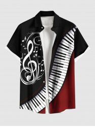 Chemise hawaïenne à poches boutons, imprimé de symboles musicaux de piano, grande taille, pour hommes - Noir 5XL