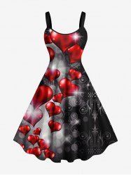 Robe trapèze grande taille à imprimé ballons et cœurs pailletés pour la Saint-Valentin - Noir M