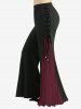 Cherry Embroidery Twsit Lace-up Flare Sleeve Top and Pleated Patchwork Flare Pants Plus Size Outfit -  