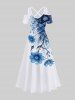 Flowers Leaf Print Plus Size Matching Hawaii Beach Outfit For Couples -  