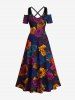 Valentine's Day Colorful Rose Flowers Print Plus Size Matching Outfit For Couples -  