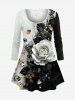 Valentine's Day Rose Flower Diamond Colorblock Print Plus Size Matching Set -  