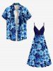 Flowers Leaf Print Plus Size Matching Hawaii Beach Outfit For Couples -  