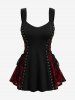 Plus Size Lace-up Grommets Flowers Flocking Lace Trim Vintage Tank Top -  