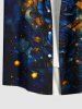 Chemise à boutons et poches pour homme, grande taille, motif rose, galaxie et lune, idéale pour la Saint-Valentin. - Noir M