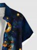 Plus Size Valentine's Day Rose Flower Galaxy Moon Print Buttons Pocket Shirt For Men -  