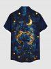 Plus Size Valentine's Day Rose Flower Galaxy Moon Print Buttons Pocket Shirt For Men -  