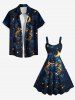 Robe débardeur grande taille imprimée rose, galaxie et lune pour la Saint-Valentin - Bleu Marine XXS