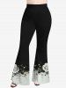 Pantalon évasé grande taille à imprimé rose et diamant colorblock - Noir XS