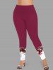 Plus Size Christmas Tree Ball Candy Colorblock Print Leggings -  