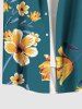 Plus Size Flower Leaf Branch Print Hawaii Button Pocket Shirt For Men -  