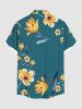 Plus Size Flower Leaf Branch Print Hawaii Button Pocket Shirt For Men -  