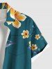 Plus Size Flower Leaf Branch Print Hawaii Button Pocket Shirt For Men -  
