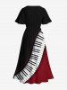 Jupe fendue hawaïenne à imprimé de symboles musicaux de piano grande taille - Noir 2X