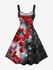 Robe trapèze grande taille à imprimé ballons et cœurs pailletés pour la Saint-Valentin - Noir L