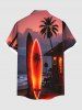 Chemise à boutons grande taille pour homme, imprimé hawaïen, motif cocotier pailleté, voilier et maison. - Rouge 5XL