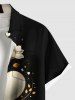Plus Size Flower Heart Print Valentines Button Pocket Shirt For Men -  