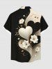 Plus Size Flower Heart Print Valentines Button Pocket Shirt For Men -  
