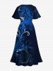 Plus Size Flowers Leaf Print Split Hawaii Midi Dress -  