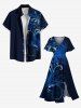 Plus Size Flowers Leaf Print Split Hawaii Midi Dress -  