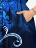Robe mi-longue hawaïenne fendue à imprimé floral et feuilles grande taille - Bleu Marine 2X