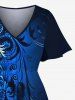 Robe mi-longue hawaïenne fendue à imprimé floral et feuilles grande taille - Bleu Marine 2X