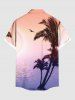 Plus Size Coconut Tree Seascape Ombre Print Buttons Pocket Hawaii Shirt For Men -  