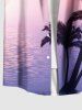 Plus Size Coconut Tree Seascape Ombre Print Buttons Pocket Hawaii Shirt For Men -  