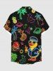 Chemise hawaïenne grande taille pour homme, à boutons et poche, avec imprimé canards, cocotiers, pastèques et ananas. - Noir XL
