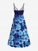 Plus Size Flowers Leaf Print Surplice Hawaii Cami Dress -  
