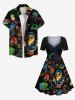 Plus Size Ducks Coconut Tree Watermelon Pineapple Planet Print Cinched Hawaii Dress -  