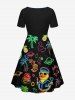 Plus Size Ducks Coconut Tree Watermelon Pineapple Planet Print Cinched Hawaii Dress -  