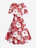 Plus Size Hibiscus Flowers Tropical Leaf Print Hawaii Vintage Dress -  