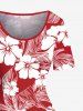 Plus Size Hibiscus Flowers Tropical Leaf Print Hawaii Vintage Dress -  