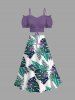 Plus Size Tropical Leaf Hibiscus Flower Print Hawaii Split A Line Skirt -  