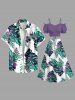 Plus Size Tropical Leaf Hibiscus Flower Print Hawaii Split A Line Skirt -  