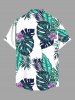 Plus Size Tropical Leaf Hibiscus Flower Print Hawaii Button Pocket Shirt For Men -  