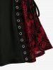 Plus Size Lace-up Grommets Flowers Flocking Lace Trim Vintage Tank Top -  