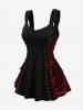 Plus Size Lace-up Grommets Flowers Flocking Lace Trim Vintage Tank Top -  