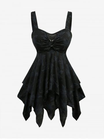 Débardeur asymétrique grande taille à imprimé floral et boucle en forme de cœur, avec mouchoir superposé. - BLACK - 1X | US 14-16