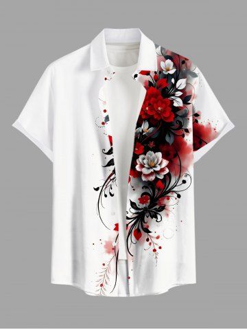 Chemise hawaïenne à poches boutons, imprimé tie-dye fleurs et feuilles, grande taille, pour homme - WHITE - 4XL