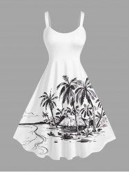 Robe débardeur hawaïenne imprimée cocotiers grande taille - Blanc 2X