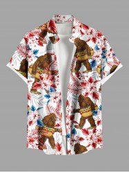Plus Size Gorillar Hot Dog Hibiscus Flowers Print Buttons Pocket Hawaii Shirt For Men -  