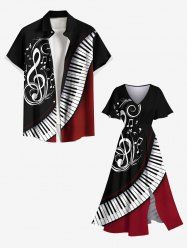 Piano Music Symbol Print Plus Size Matching Hawaii Beach Outfit For Couples -  