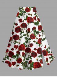 Jupe fendue grande taille à imprimé roses et feuilles pour la Saint-Valentin - Blanc L